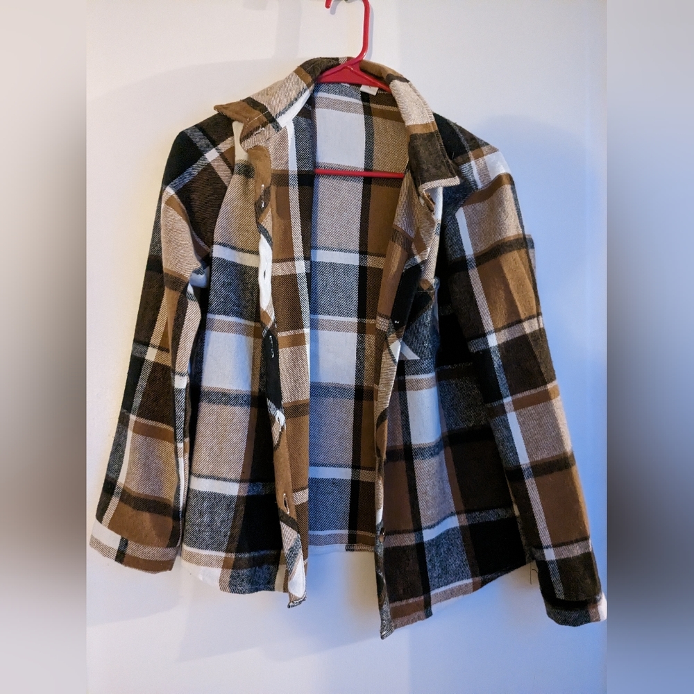 Brown,white,gray,black fuzzy button up from shein Large